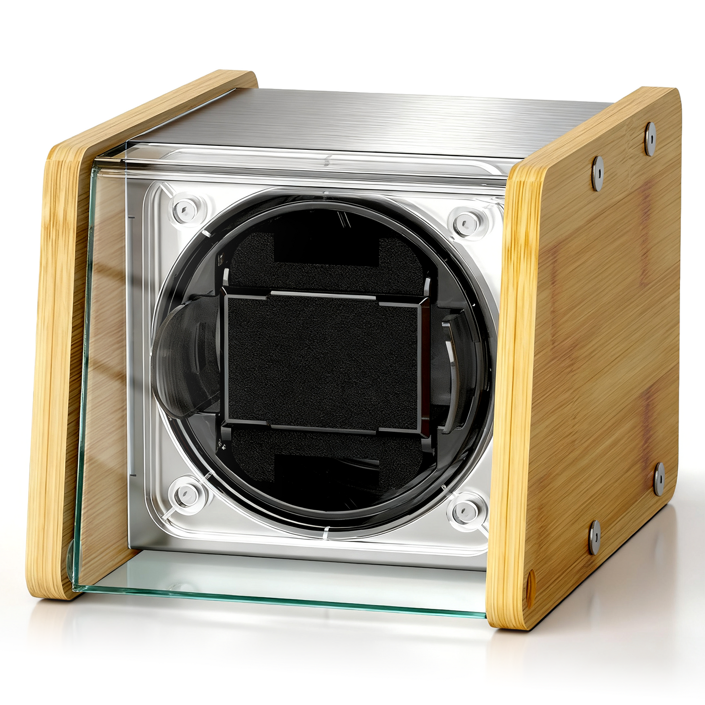 Watch Winder Smith Bamboo Single Watch Winder for Automatic Watches, with Timer and Downward Lid Design, Fits Standard to Large Size Watch