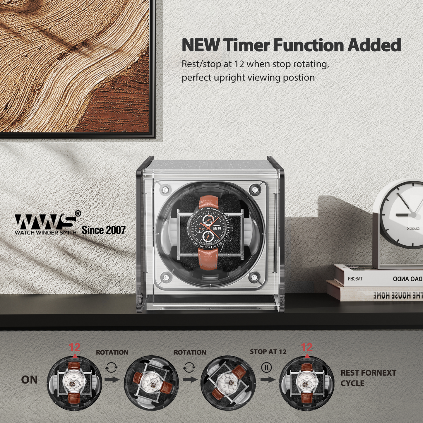 Watch Winder for Automatic Watches - Single Watch Winder Box with Quiet Motor 4 Rotation Mode Setting