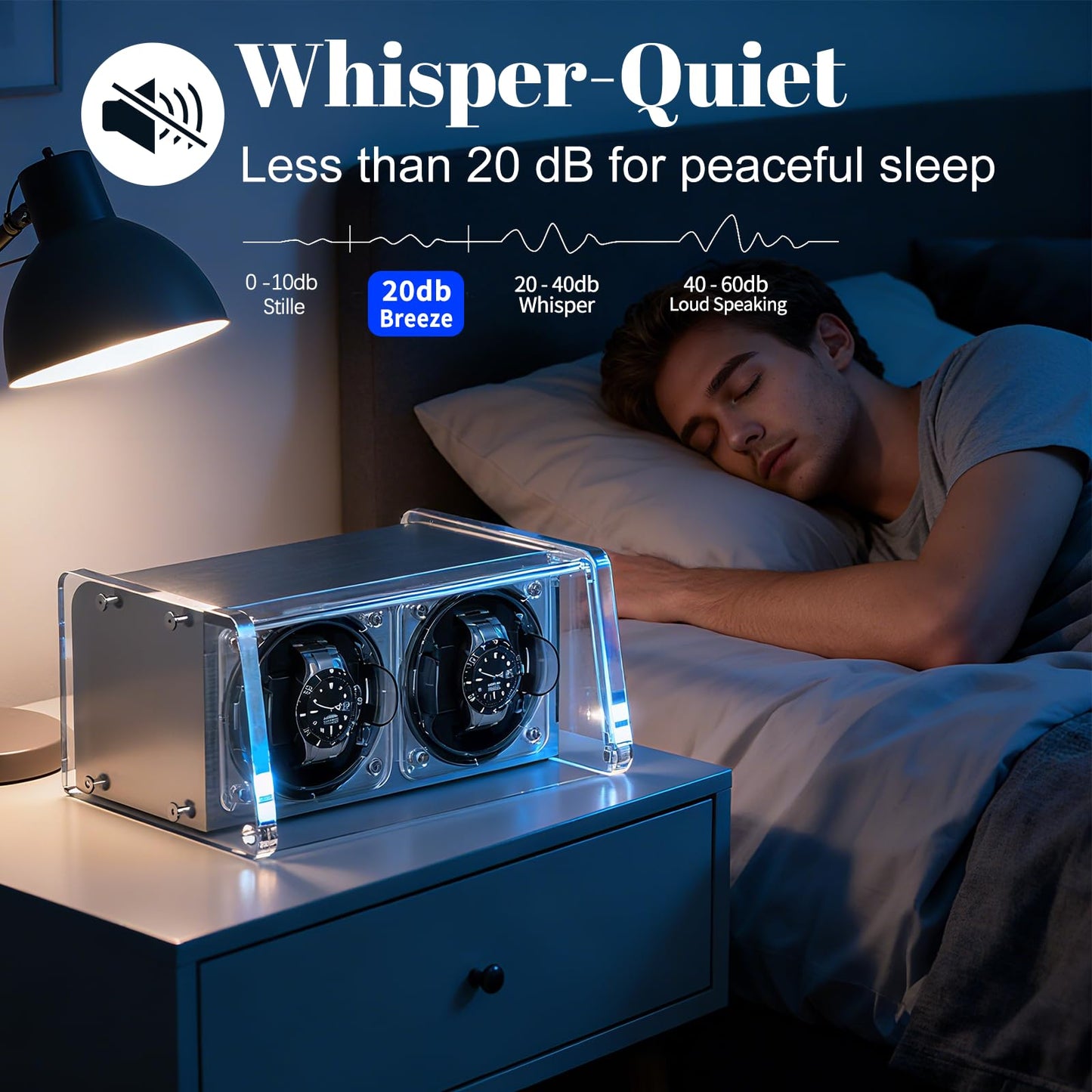 Watch Winder for Automatic Watches - Watch Winder Double with Quiet Motor 4 Rotation Mode Setting