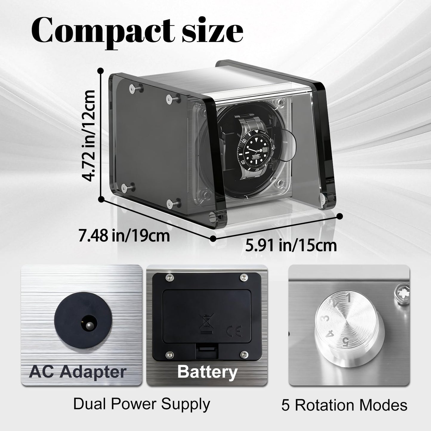 Watch Winder for Automatic Watches - Single Watch Winder Box with Quiet Motor 4 Rotation Mode Setting