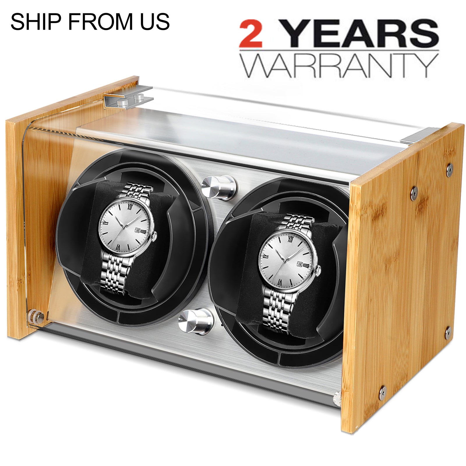 Kalawen Watch Winder for 2 Automatic and Mechanical Watches - Winderbox with Silent AC Adapter or Battery Powered - Black Kalawen Watch Winder for 2 Automatic and Mechanical Watches - Winderbox with Silent AC Adapter or Battery Powered - Black