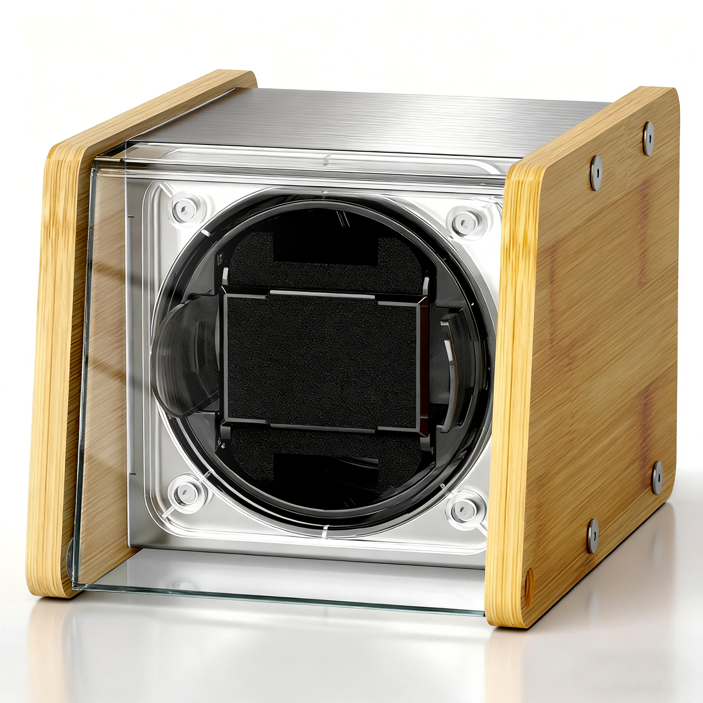 Watch Winder Smith Bamboo Single Watch Winder for Automatic Watches, with Timer and Downward Lid Design, Fits Standard to Large Size Watch