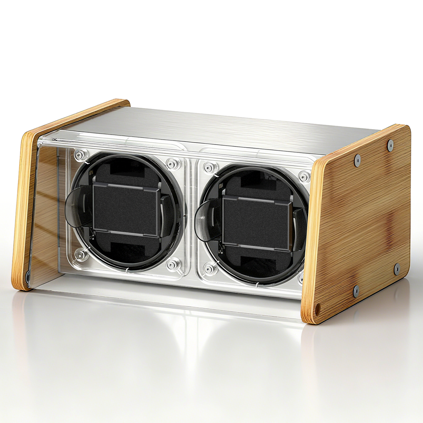 Watch Winder Smith Bamboo Watch Winder 2，with Timer and Downward Lid Design, Fits Standard to Large Size Watches