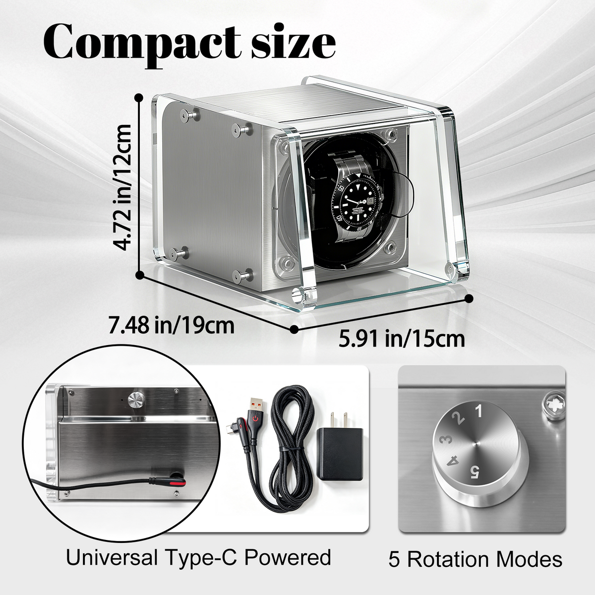 Watch Winder for Automatic Watches - Single Watch Winder Box with Quiet Motor 4 Rotation Mode Setting