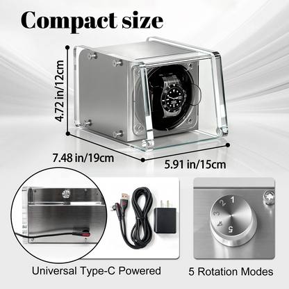 Watch Winder for Automatic Watches - Single Watch Winder Box with Quiet Motor 4 Rotation Mode Setting