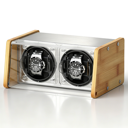 Watch Winder Smith Bamboo Watch Winder 2，with Timer and Downward Lid Design, Fits Standard to Large Size Watches