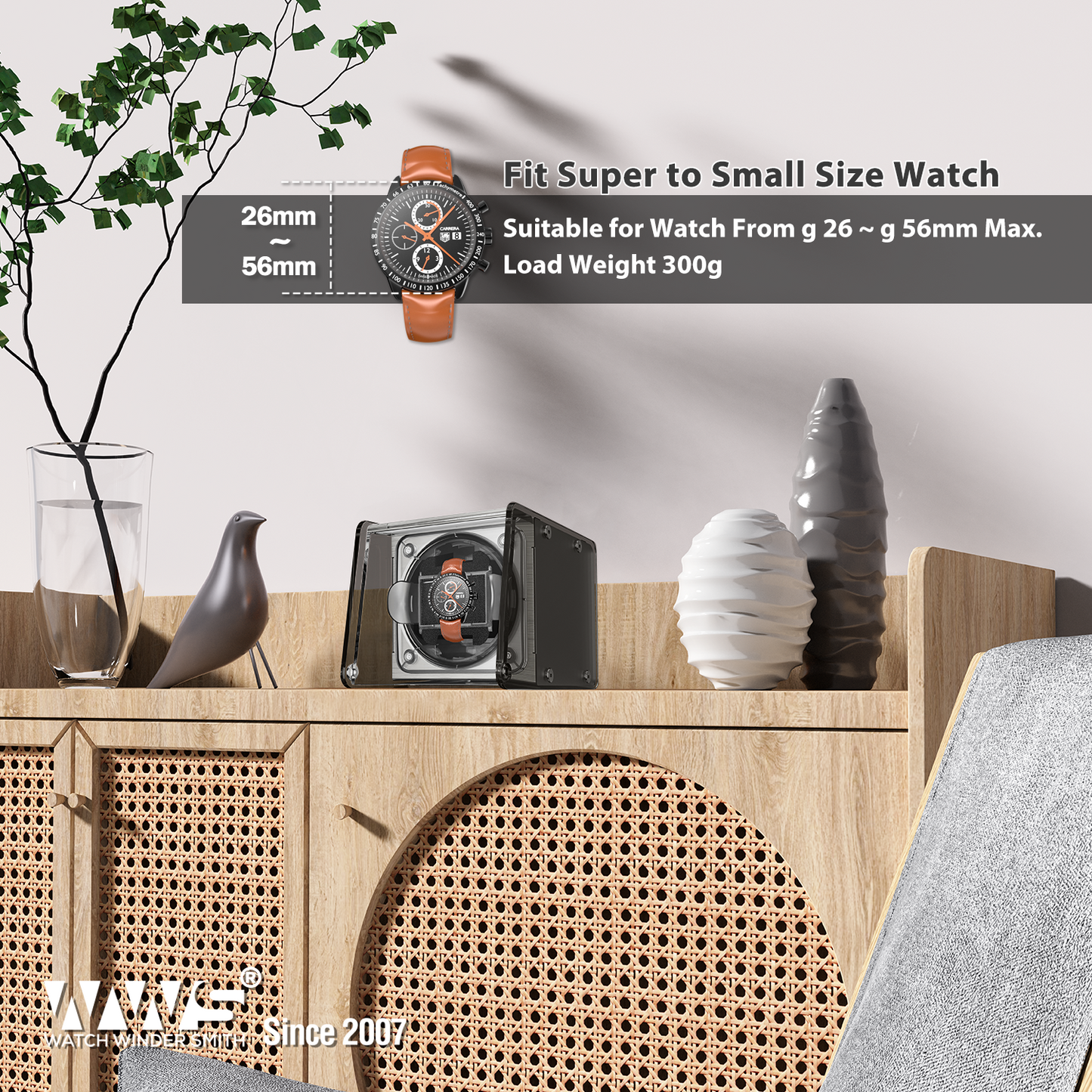 Watch Winder for Automatic Watches - Single Watch Winder Box with Quiet Motor 4 Rotation Mode Setting