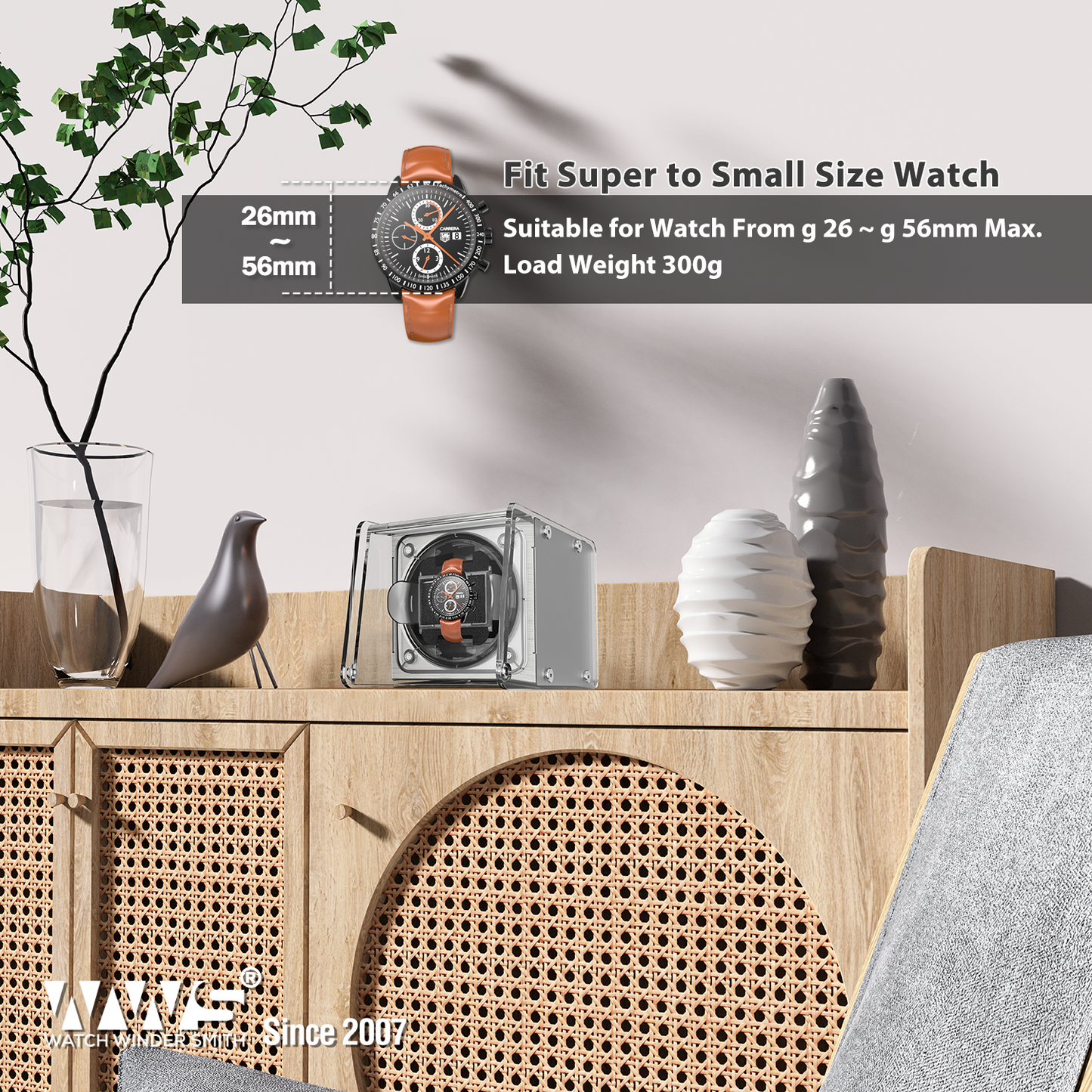 Watch Winder for Automatic Watches - Single Watch Winder Box with Quiet Motor 4 Rotation Mode Setting