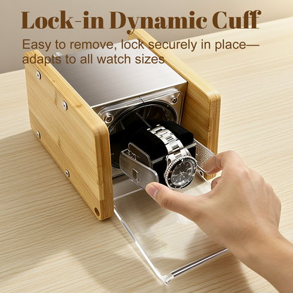 Watch Winder Smith Bamboo Single Watch Winder for Automatic Watches, with Timer and Downward Lid Design, Fits Standard to Large Size Watch