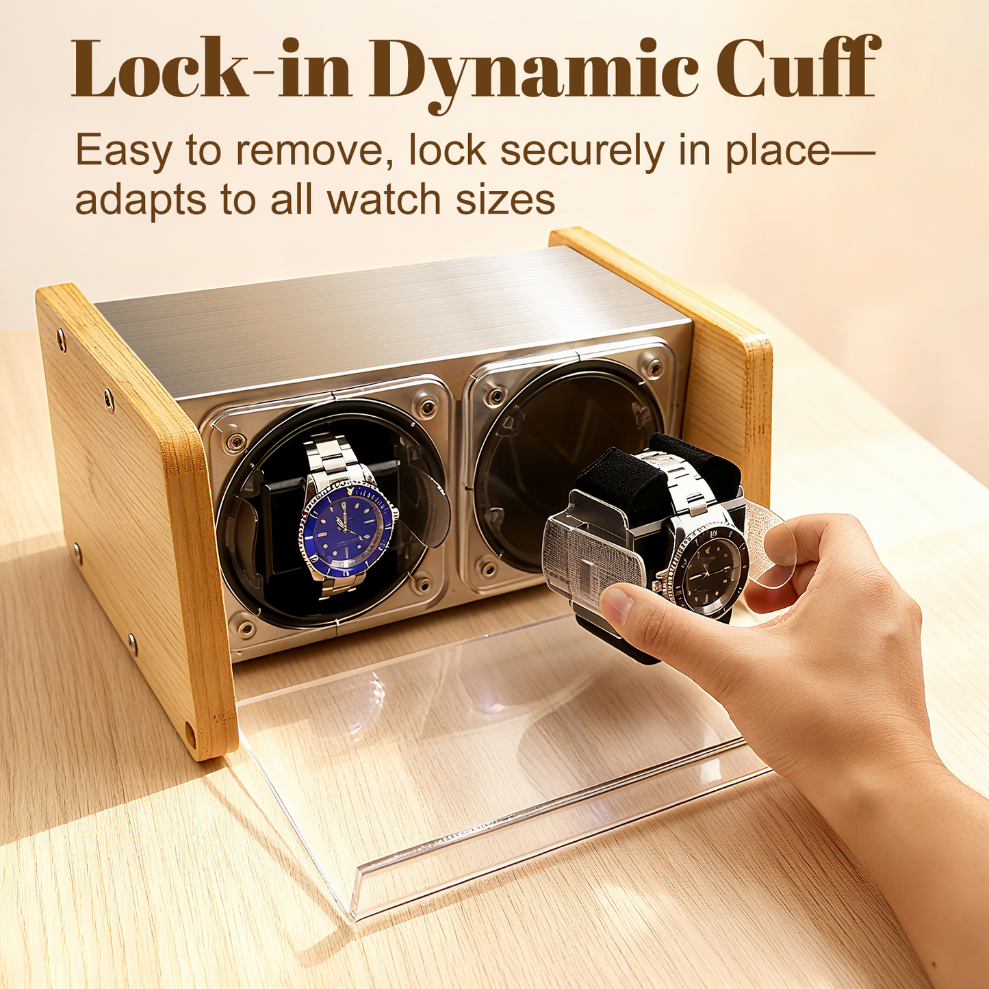 Watch Winder Smith Bamboo Watch Winder 2，with Timer and Downward Lid Design, Fits Standard to Large Size Watches