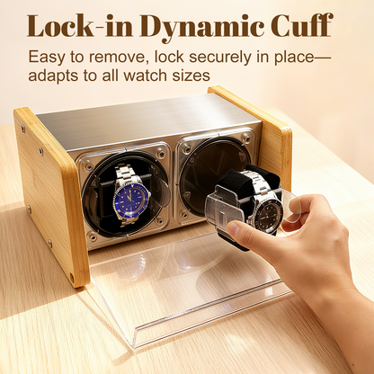 Watch Winder Smith Bamboo Watch Winder 2，with Timer and Downward Lid Design, Fits Standard to Large Size Watches