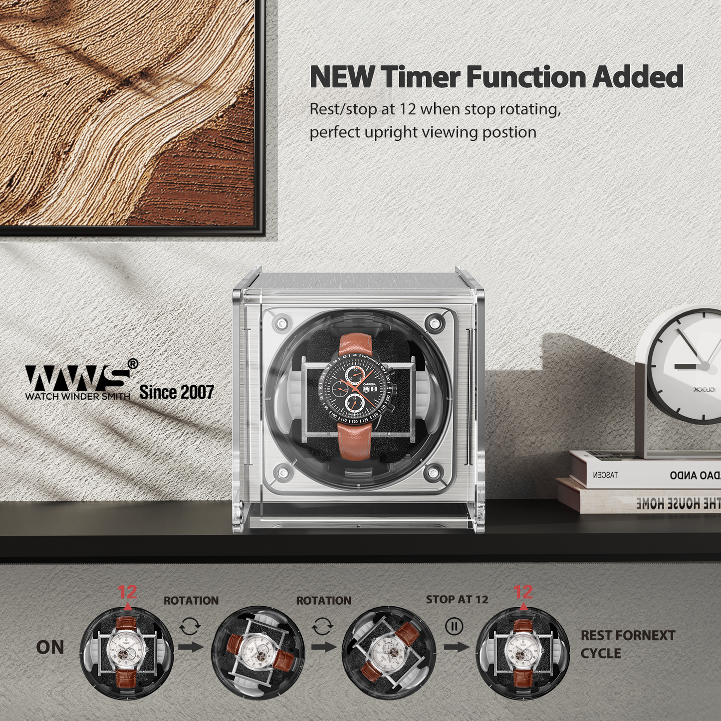 Watch Winder for Automatic Watches - Single Watch Winder Box with Quiet Motor 4 Rotation Mode Setting