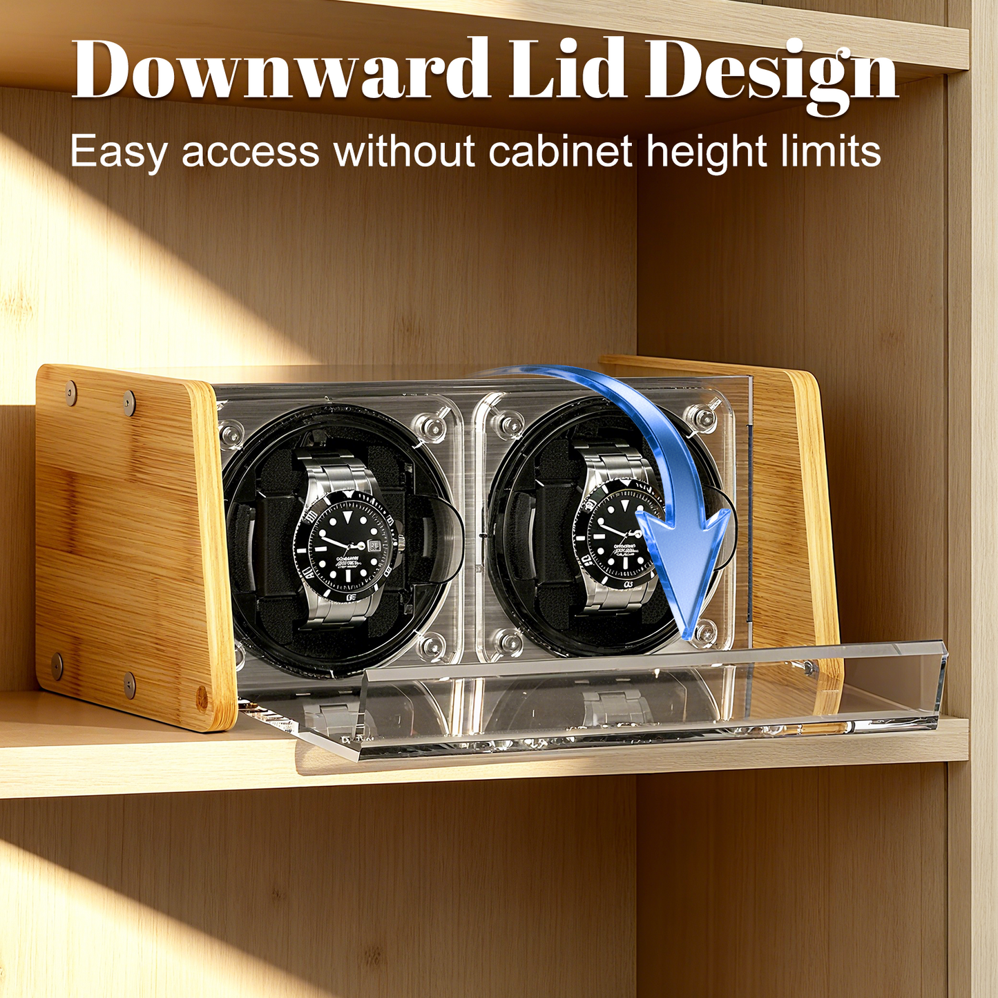 Watch Winder Smith Bamboo Watch Winder 2，with Timer and Downward Lid Design, Fits Standard to Large Size Watches