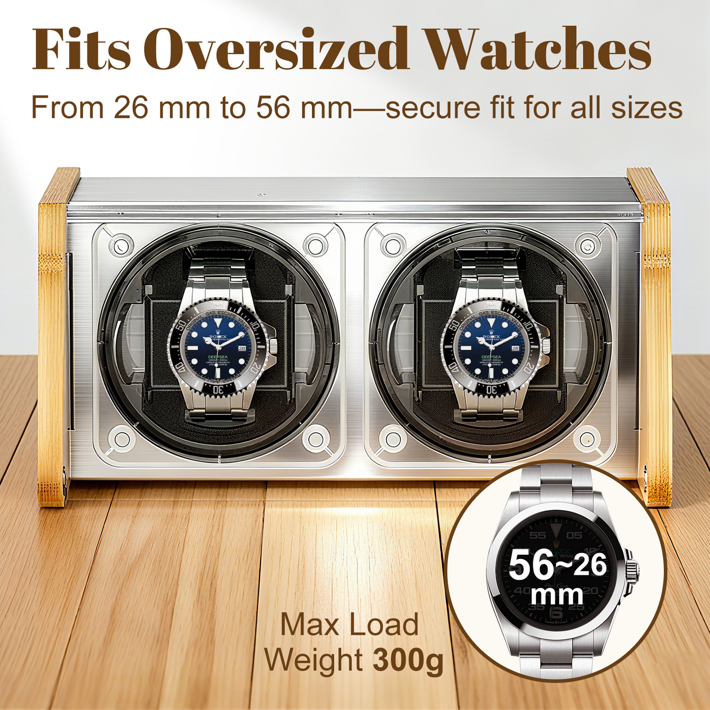Watch Winder Smith Bamboo Watch Winder 2，with Timer and Downward Lid Design, Fits Standard to Large Size Watches