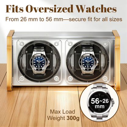 Watch Winder Smith Bamboo Watch Winder 2，with Timer and Downward Lid Design, Fits Standard to Large Size Watches