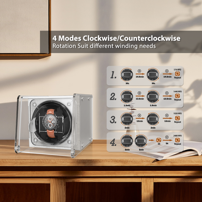 Watch Winder for Automatic Watches - Single Watch Winder Box with Quiet Motor 4 Rotation Mode Setting