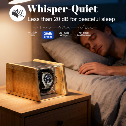 Watch Winder Smith Bamboo Single Watch Winder for Automatic Watches, with Timer and Downward Lid Design, Fits Standard to Large Size Watch
