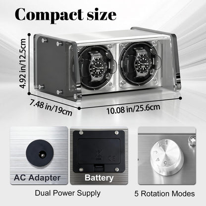 Watch Winder for Automatic Watches - Watch Winder Double with Quiet Motor 4 Rotation Mode Setting
