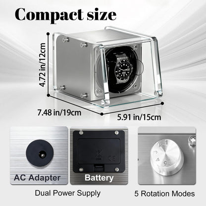 Watch Winder for Automatic Watches - Single Watch Winder Box with Quiet Motor 4 Rotation Mode Setting