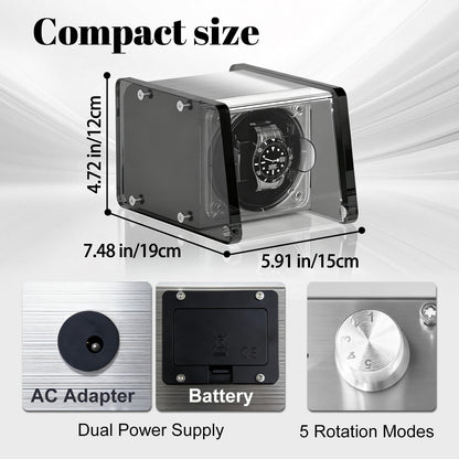 Watch Winder for Automatic Watches - Single Watch Winder Box with Quiet Motor 4 Rotation Mode Setting